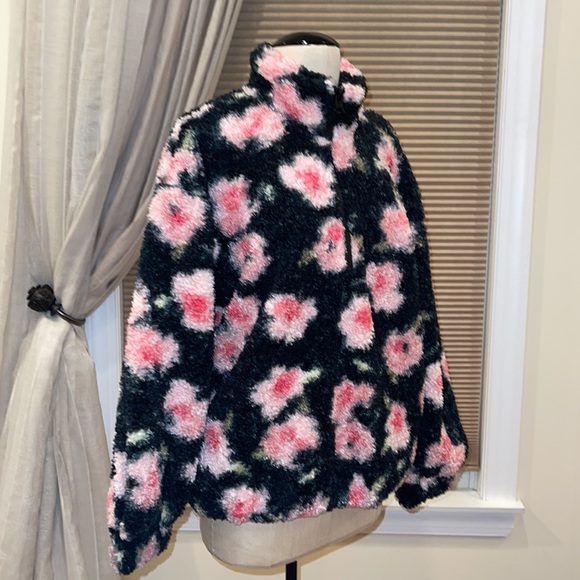Sandy Liang x Target Floral Black Teddy Sherpa Half Zip Jacket - Picture 10 of 12